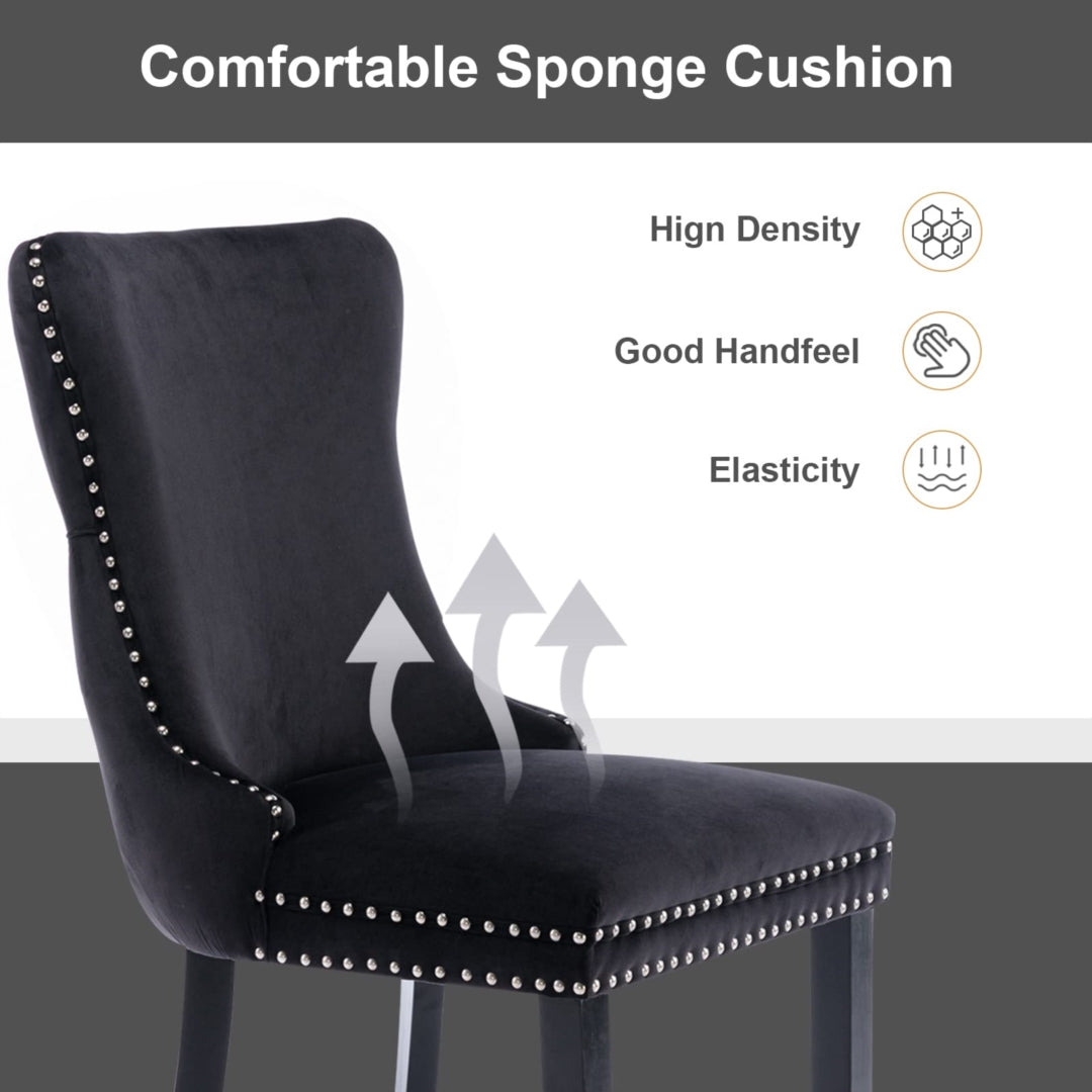 8x Velvet Upholstered Tufted Wingback Dining Chairs with Stud Trim