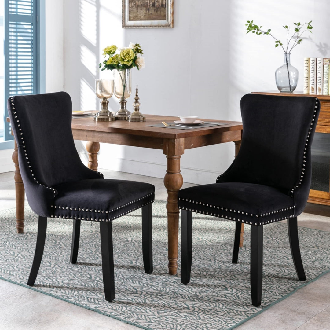 8x Velvet Upholstered Tufted Wingback Dining Chairs with Stud Trim