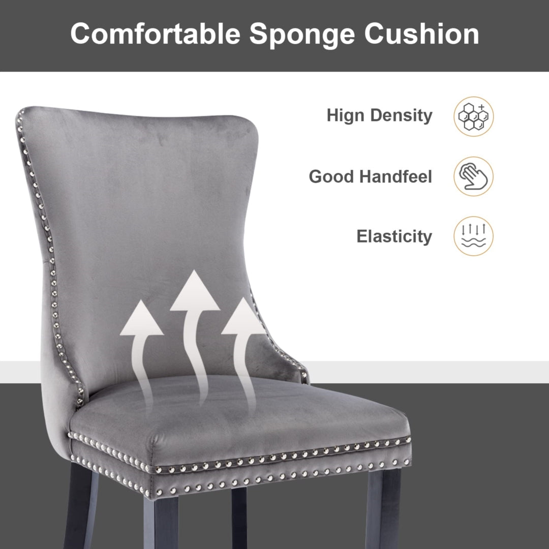 Velvet Tufted Wingback Dining Chairs Set with Stud Trim, Solid Wood Legs (4 pcs)