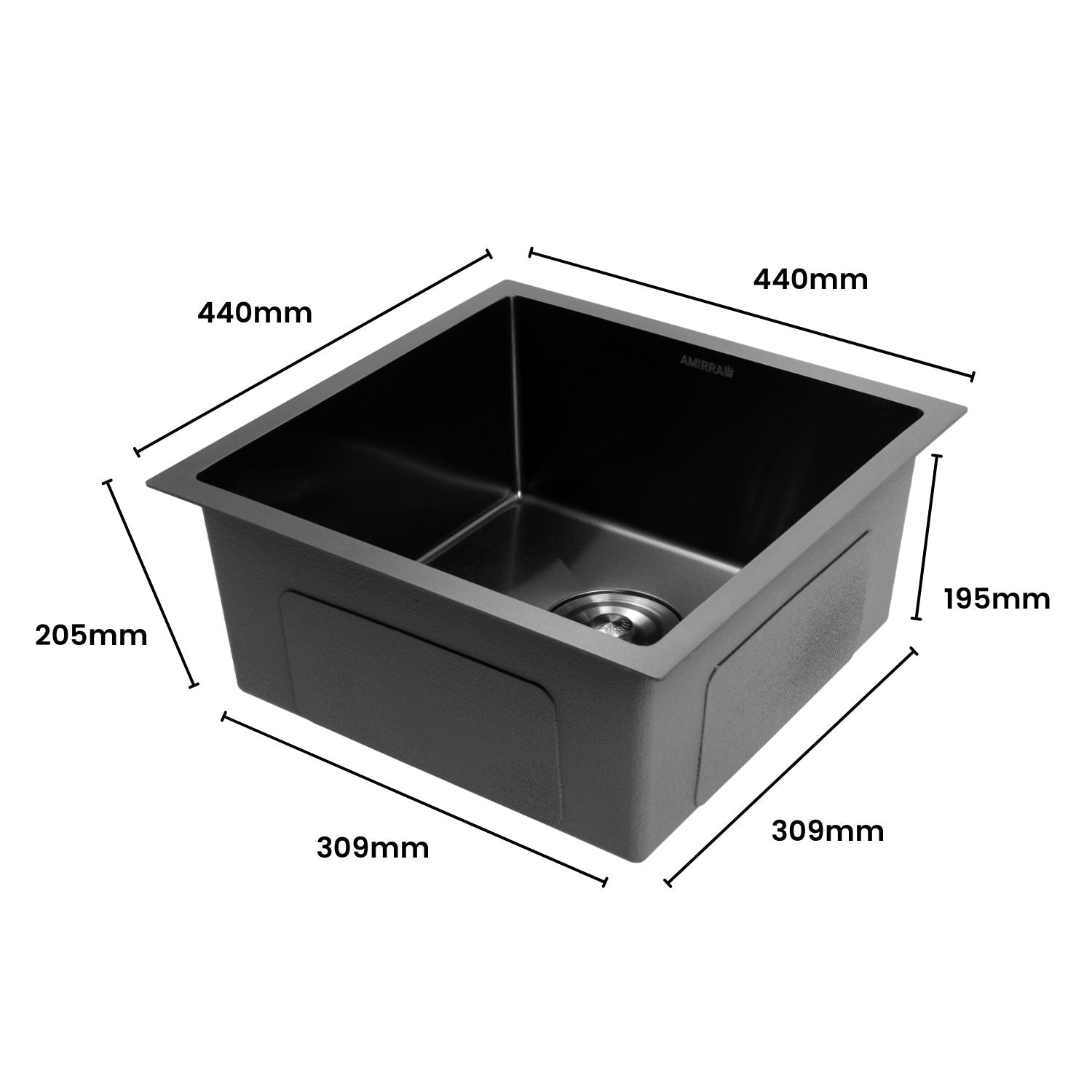 Nano-Coated Stainless Steel Kitchen Sink 440mm x 440mm - Amirra