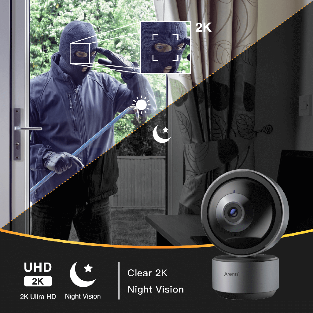 2K Ultra HD Indoor Pan & Tilt Security Camera with Night Vision - Arenti