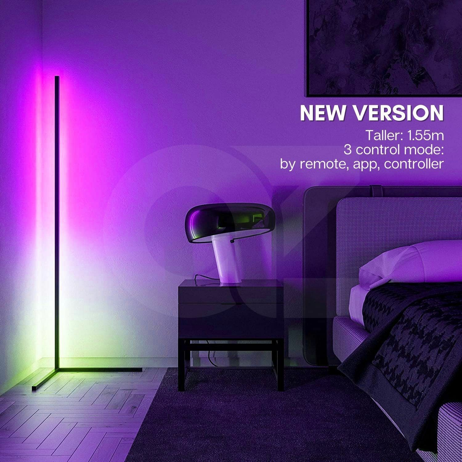 Dimmable RGB LED Corner Floor Lamp, Touch Remote - Gominimo