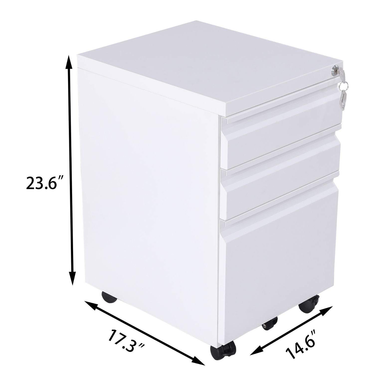 EKKIO 3 Drawer Mobile File Cabinet with Lock (White)