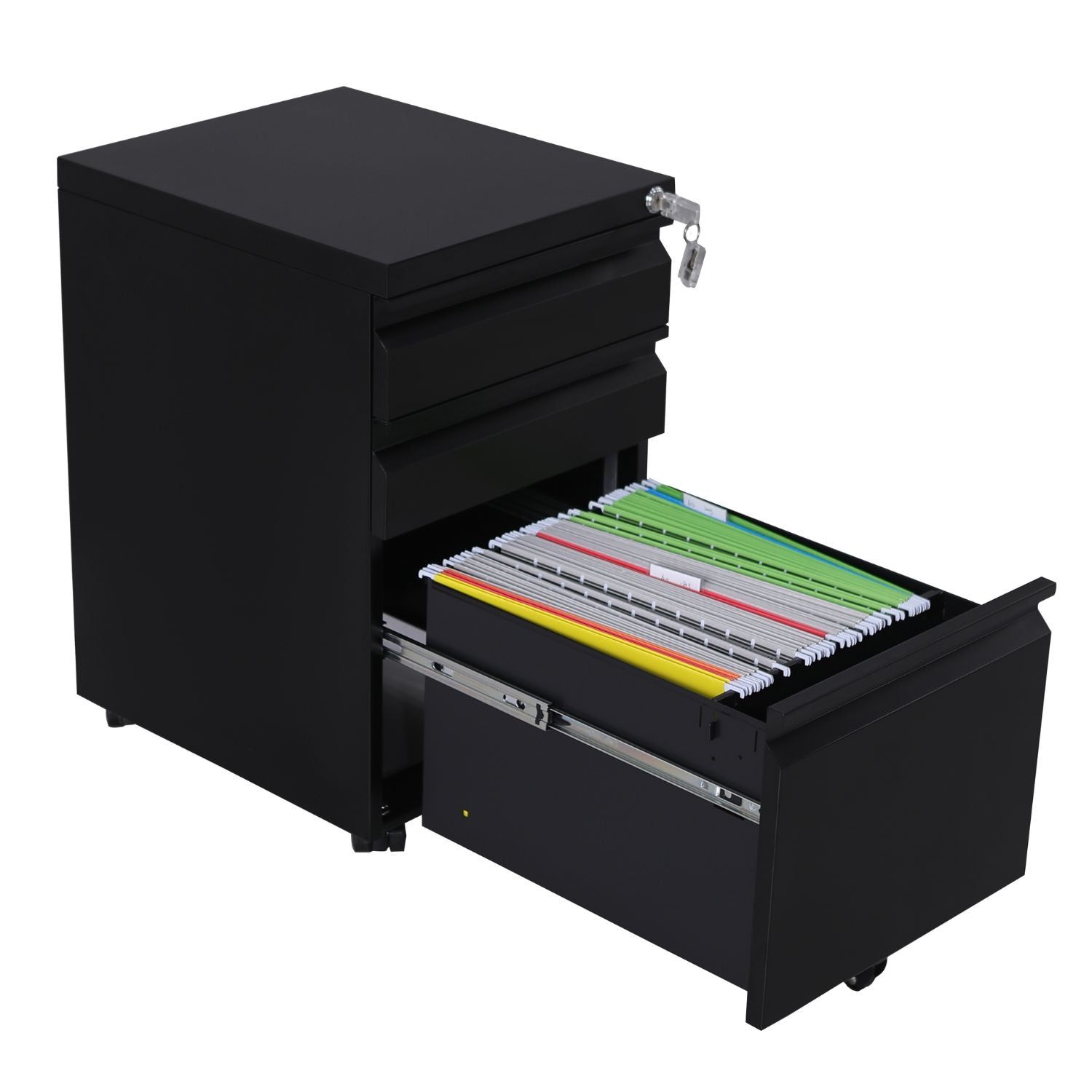 EKKIO 3 Drawer Mobile File Cabinet with Lock (Black)
