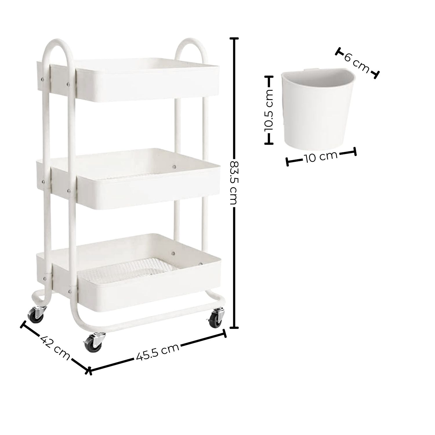 Durable 3-Tier Kitchen Trolley Cart, 45kg Capacity, EKKIO