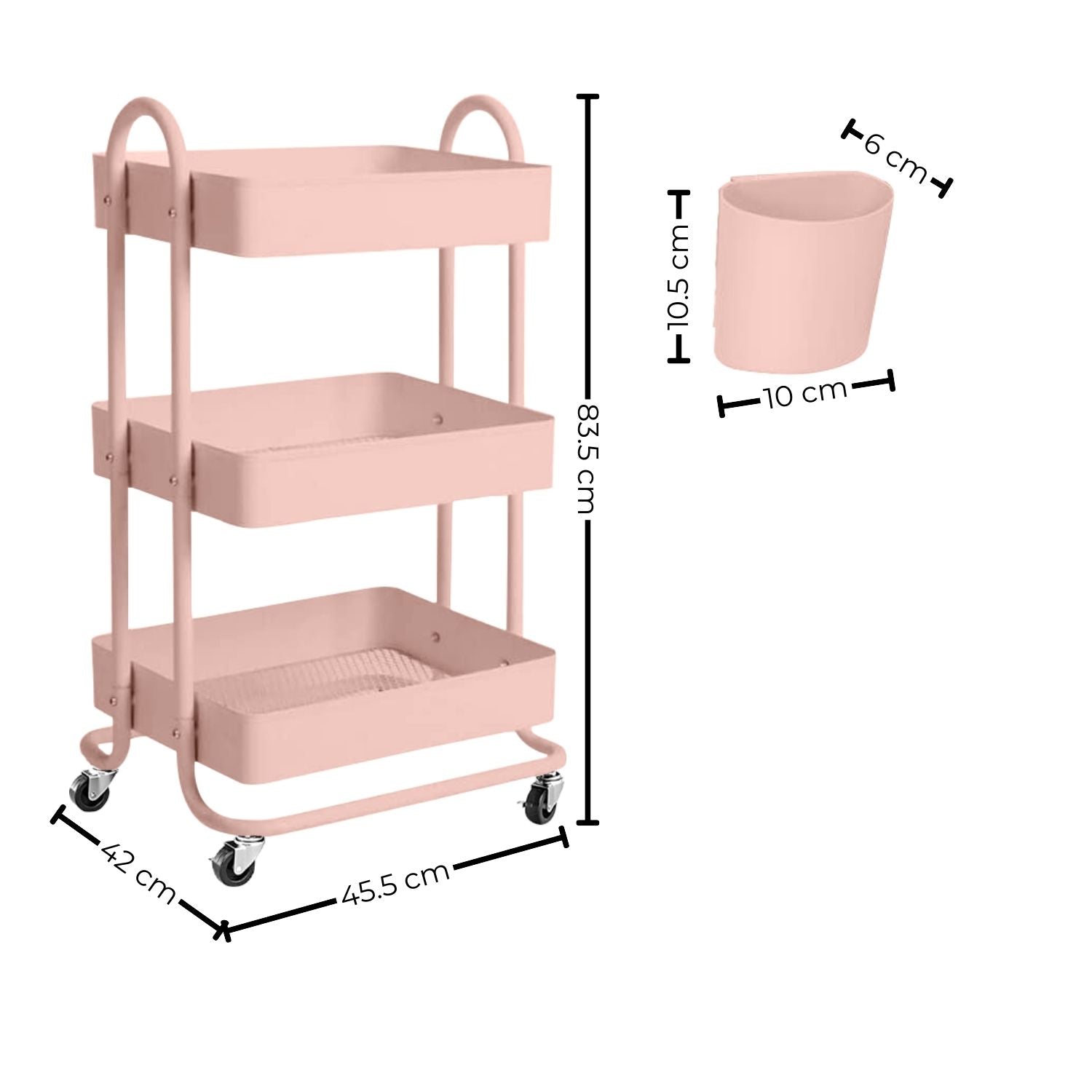 Durable 3-Tier Pink Kitchen Trolley Cart with Wheels