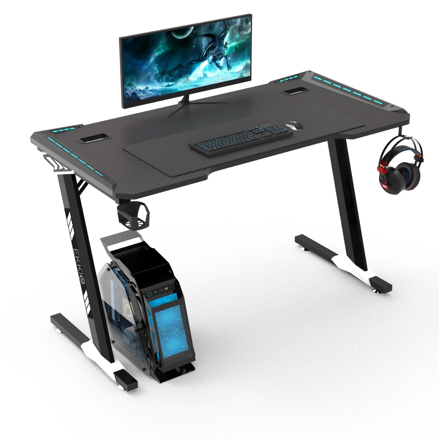 EKKIO RGB Gaming Desk Z Shape Black 100cm