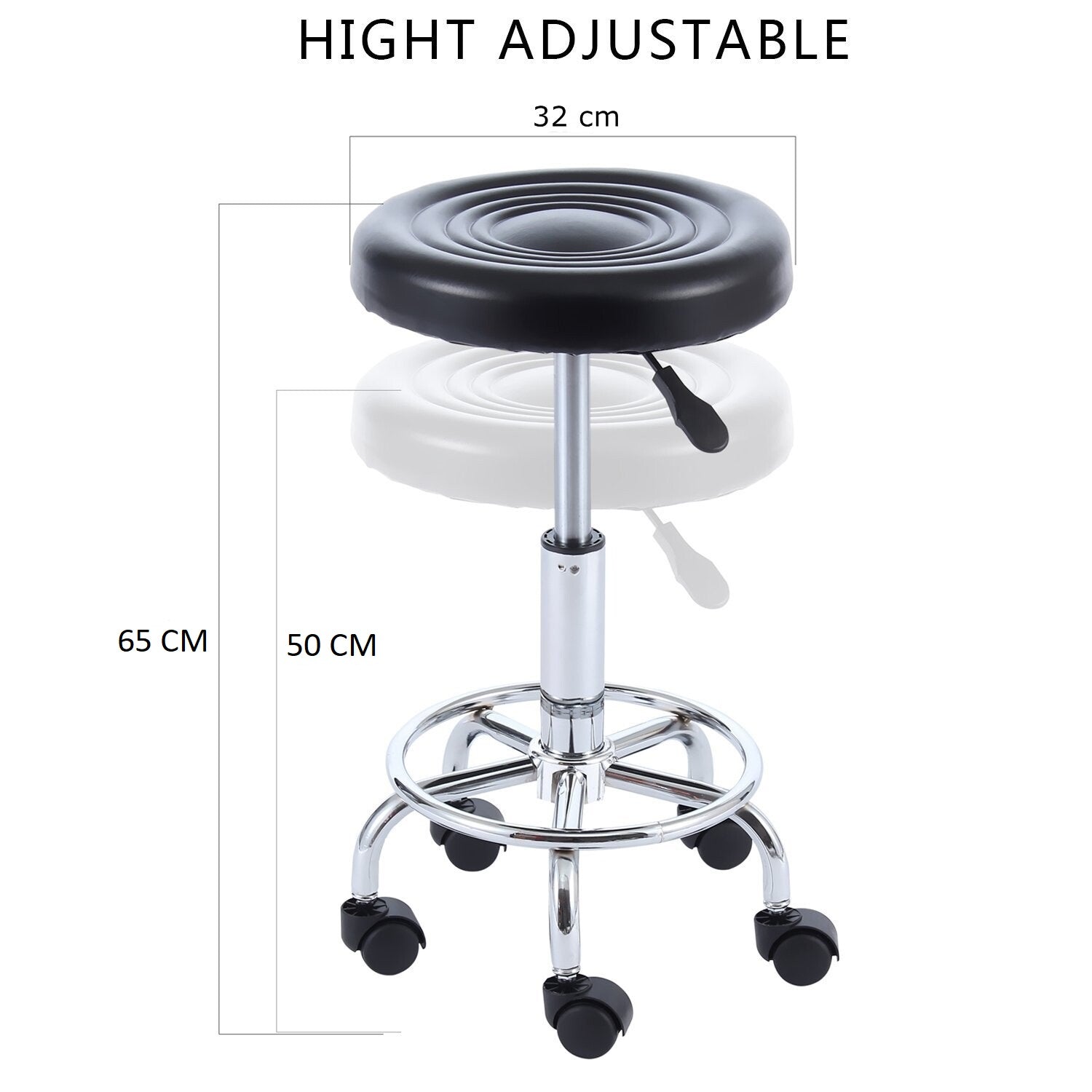 EKKIO Round Salon Stool with Adjustable Height (Black)