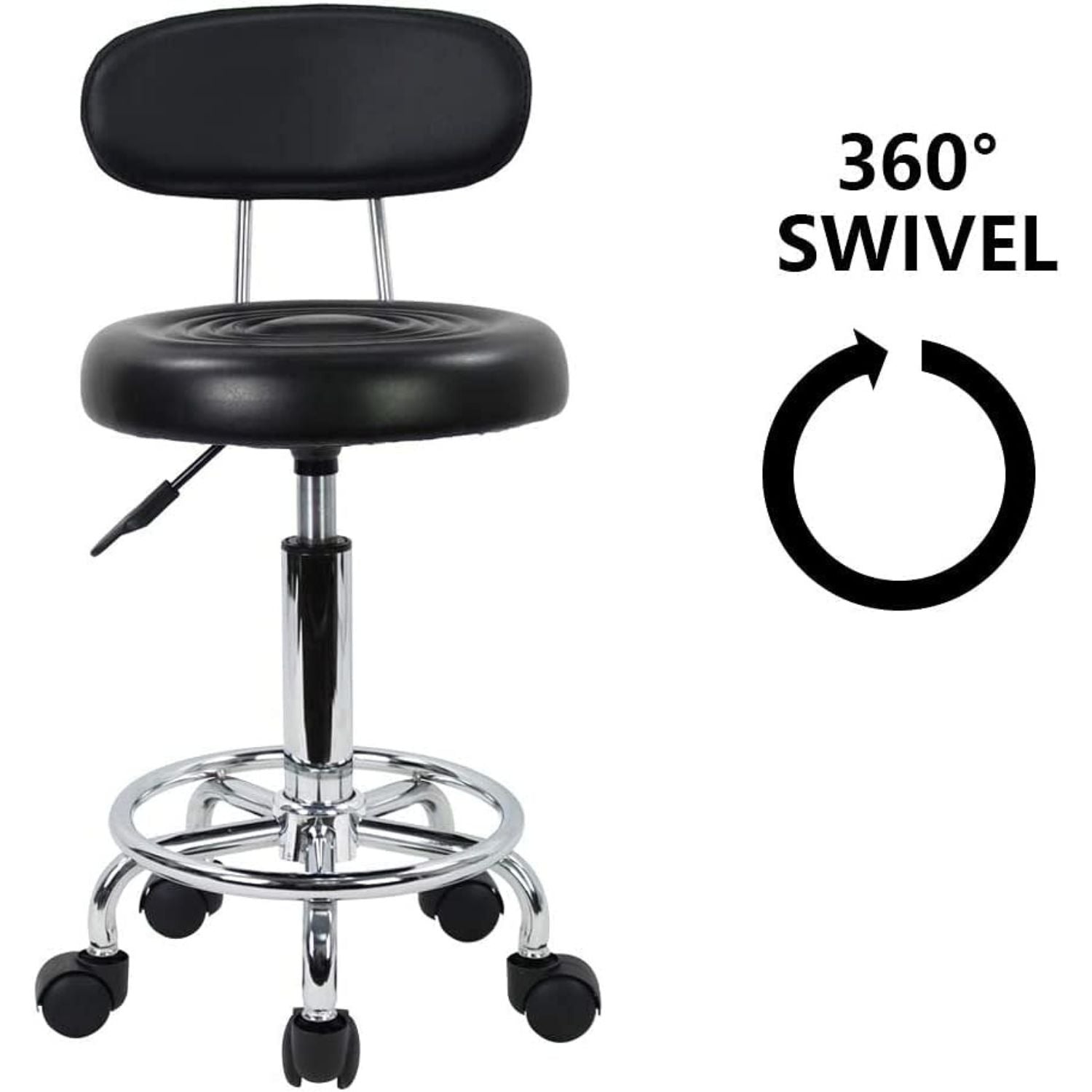 EKKIO Backrest Round Salon Stool with Adjustable Height (Black)