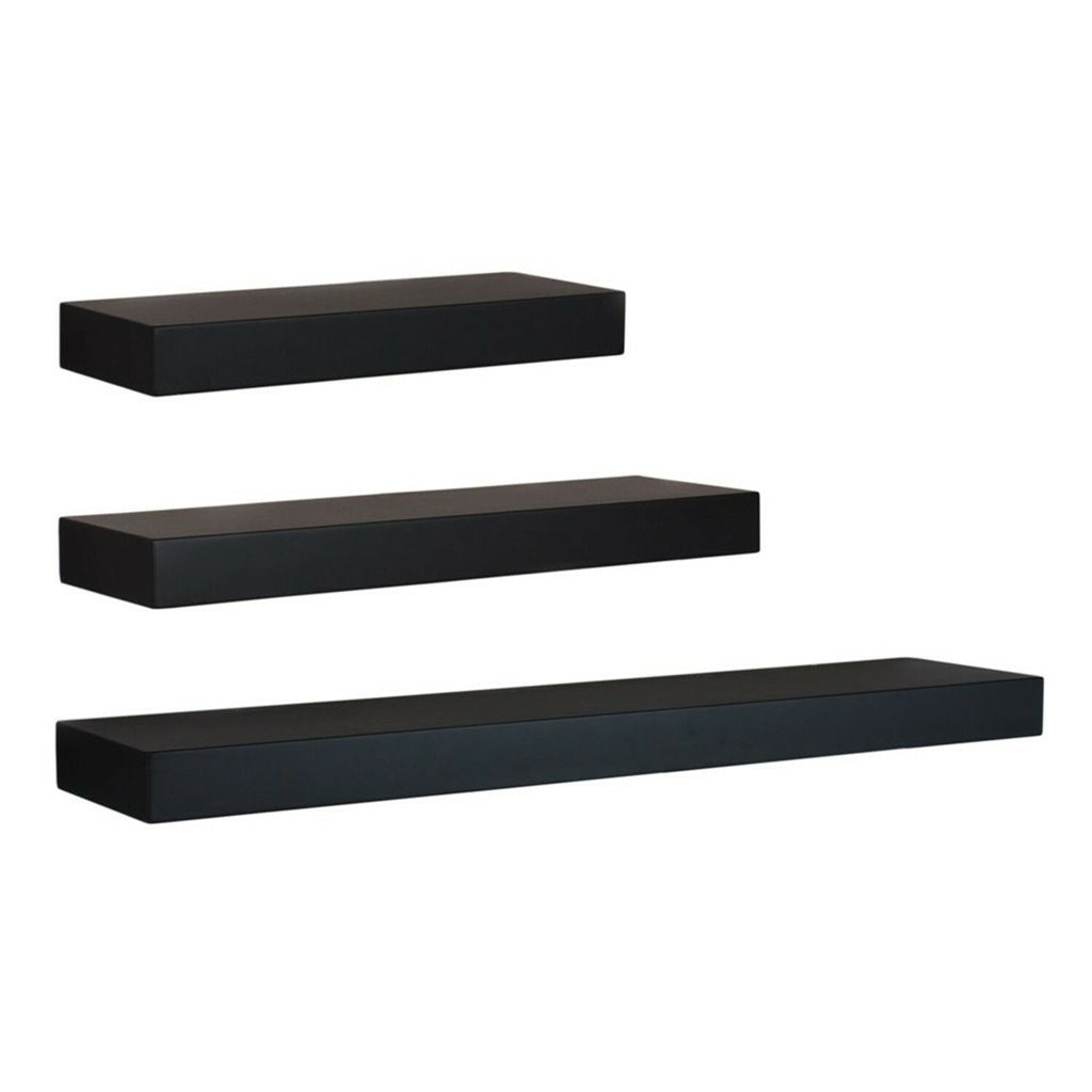 DIY 3-Size MDF Floating Wall Shelf Set - Black Ekkio