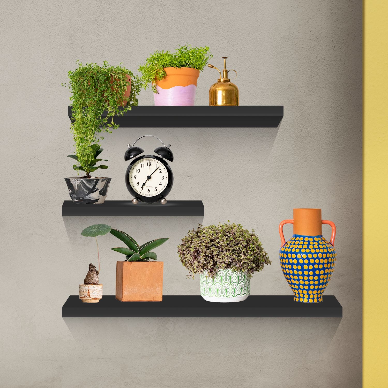 DIY 3-Size MDF Floating Wall Shelf Set - Black Ekkio