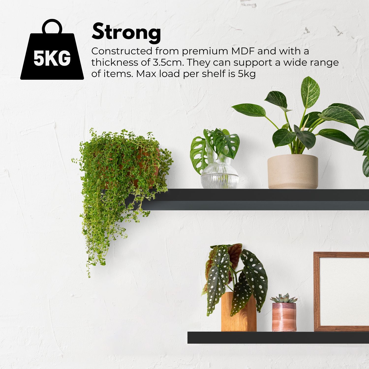 DIY 3-Size MDF Floating Wall Shelf Set - Black Ekkio