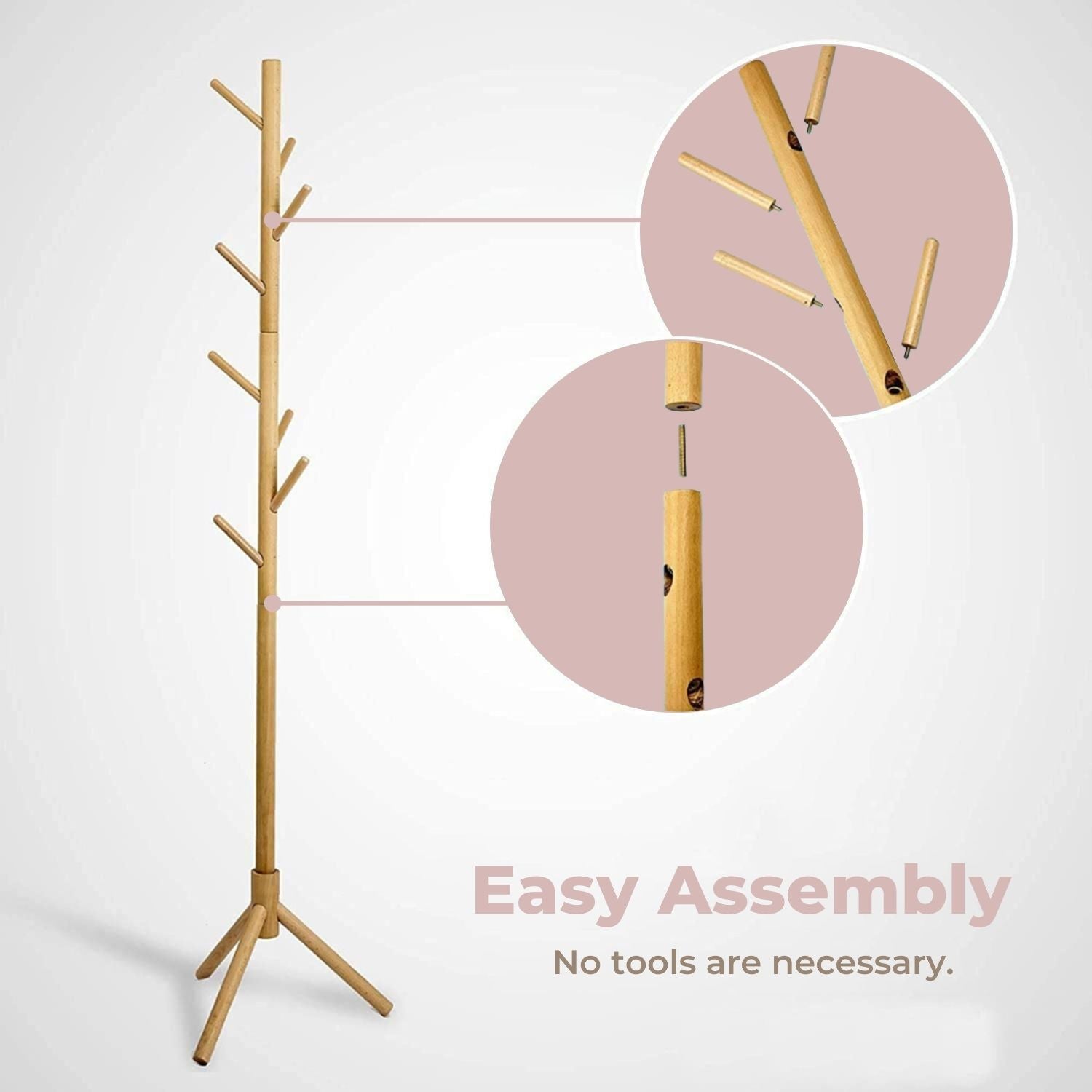 Moso Bamboo 8-Hook Coat Rack Stand, Space-Saving - Ekkio