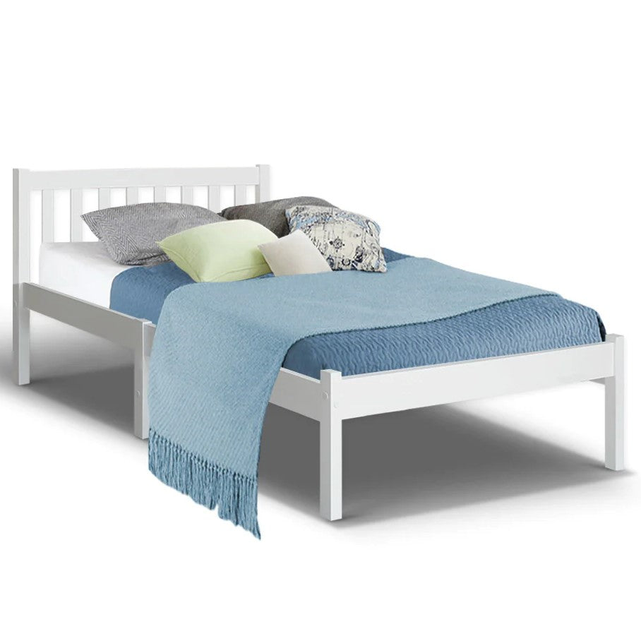 EKKIO Single Wooden Bed Frame (White)