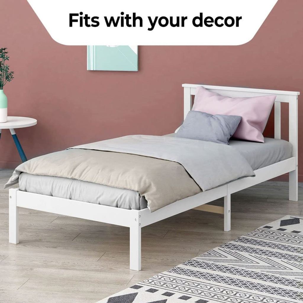 EKKIO Single Wooden Bed Frame (White)