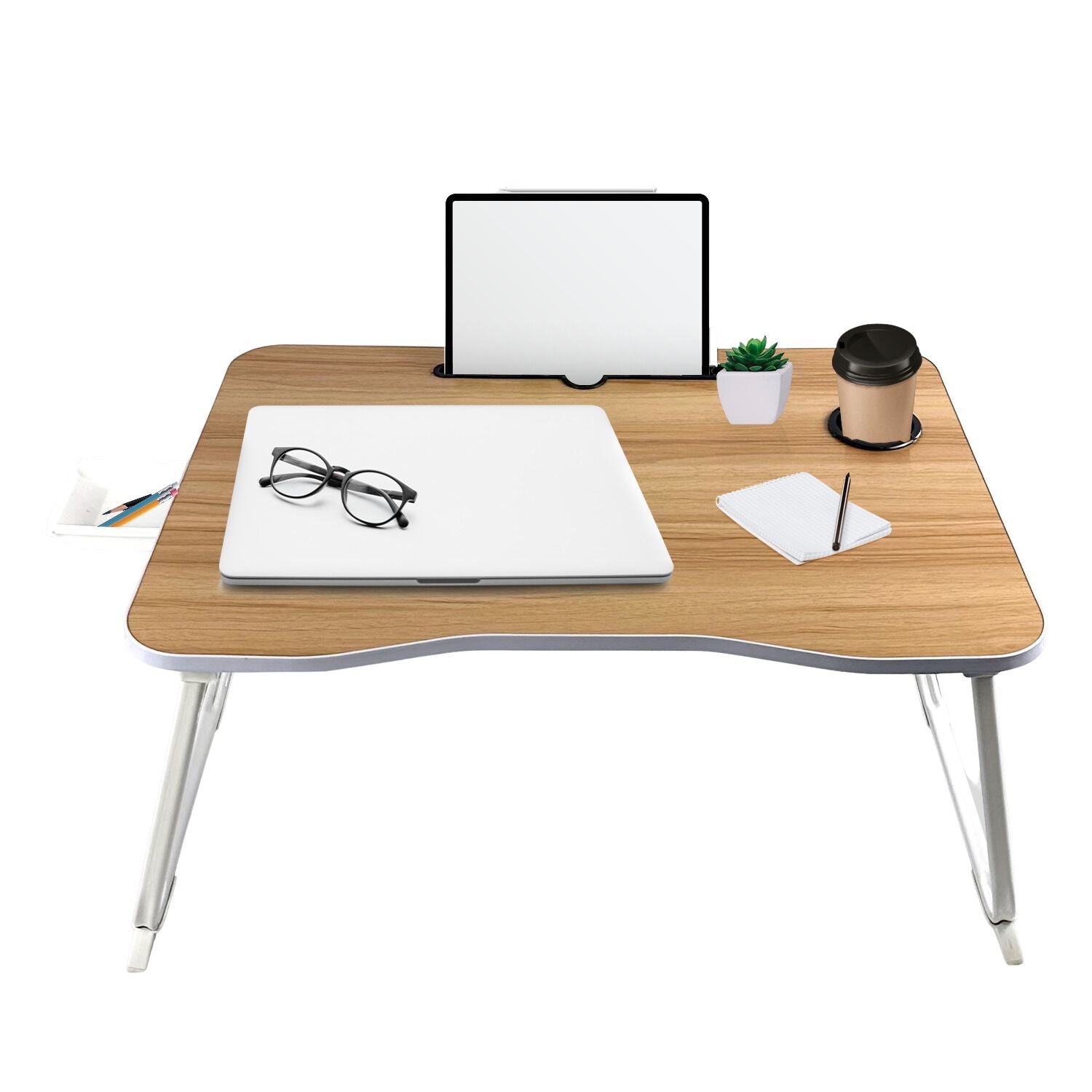 EKKIO Extra Large Multifunctional Portable Bed Tray Laptop Desk (White Oak)