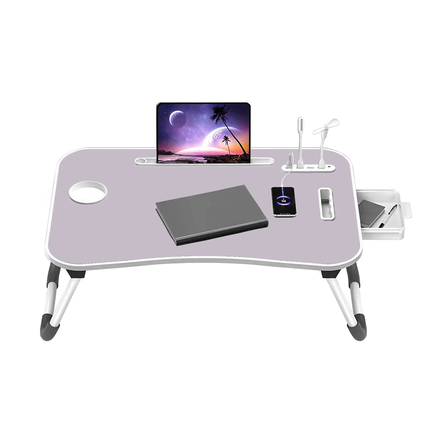 Ekkio Portable Laptop Bed Desk Foldable Legs with USB Charge Port Home Office Light Pink