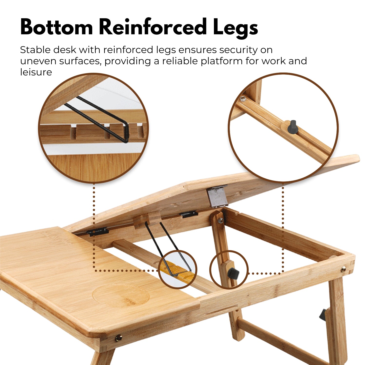 EKKIO Foldable Bamboo Laptop Bed Desk with Handles and Folding Legs