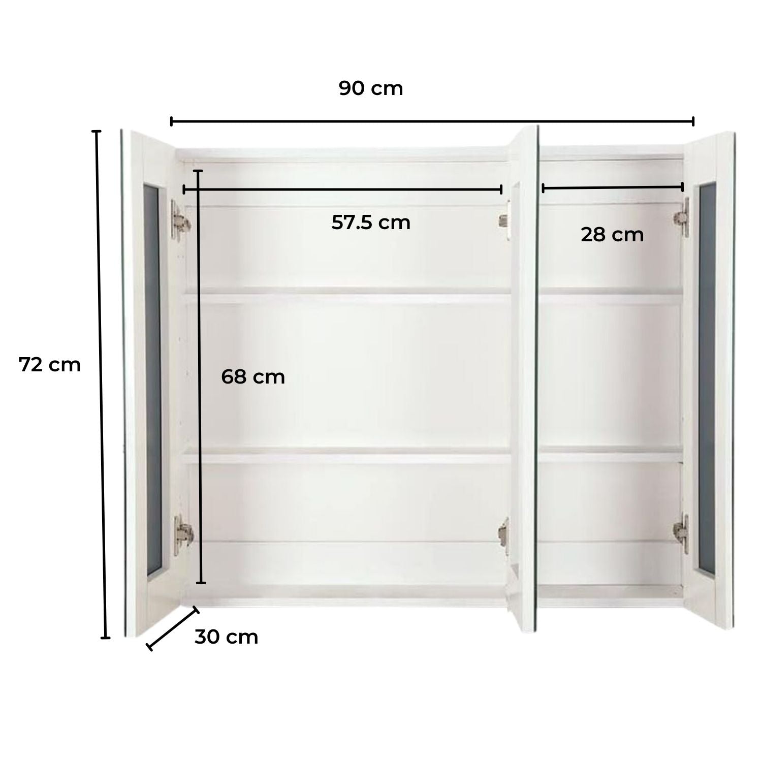 EKKIO Bathroom Vanity Mirror with Triple Door Storage Cabinet (White)