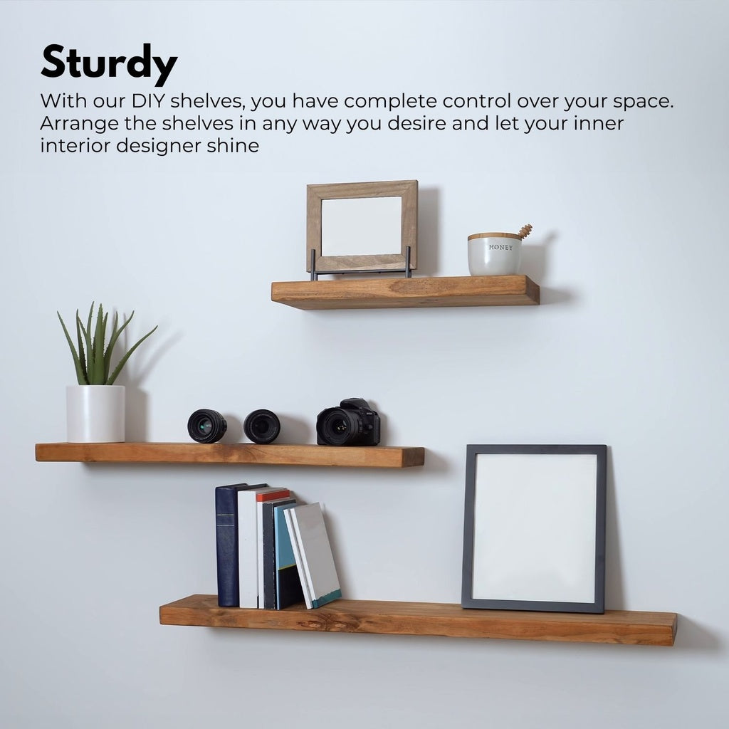 Space-Saving Floating Shelf Set of 3, MDF Brown - Ekkio