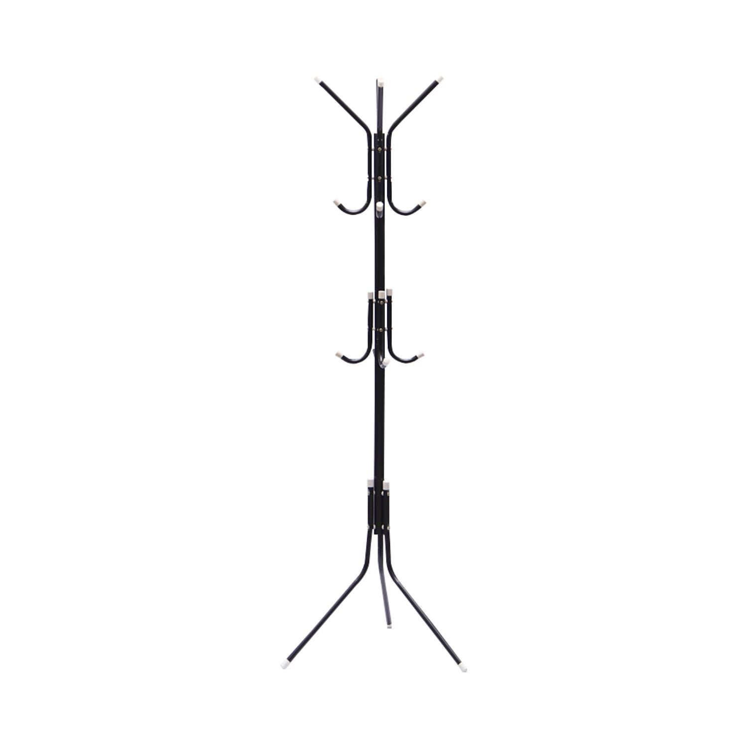 EKKIO 12 Hook Metal Coat Rack Stand with 3-Tier Hat Hanger (Black)