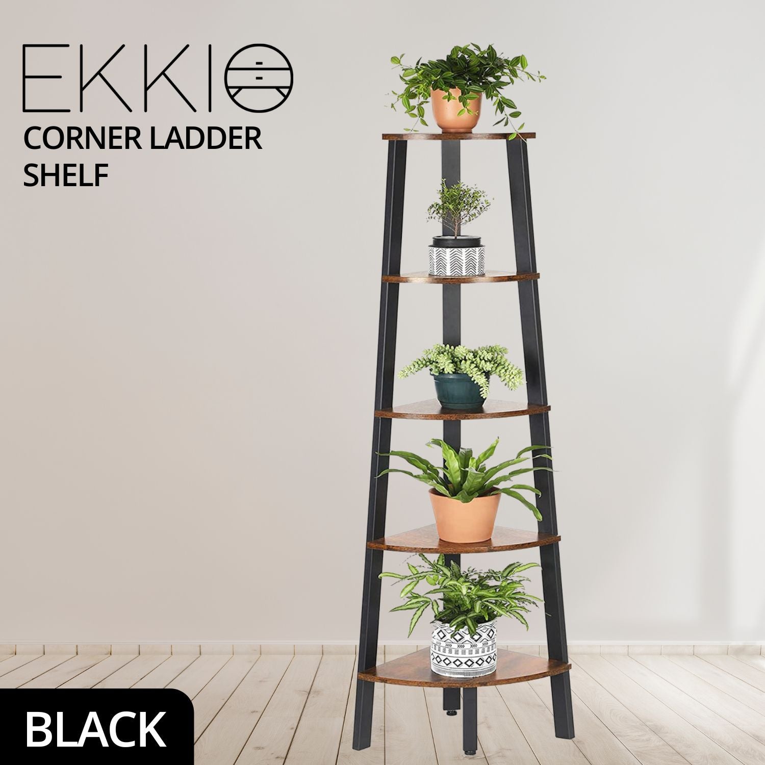 EKKIO 5 Tier Corner Ladder Shelf (Dark Brown)