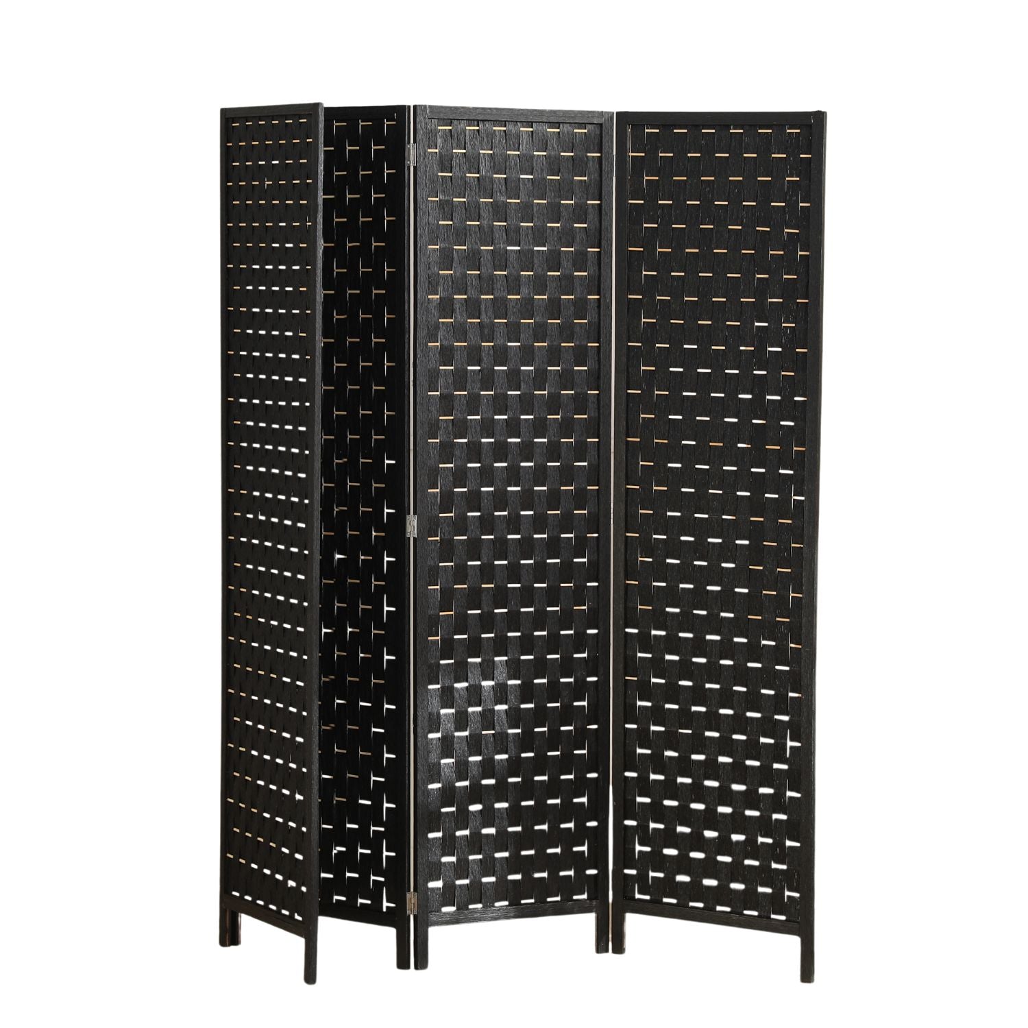 EKKIO 4-Panel Pine Wood Room Divider (Black)