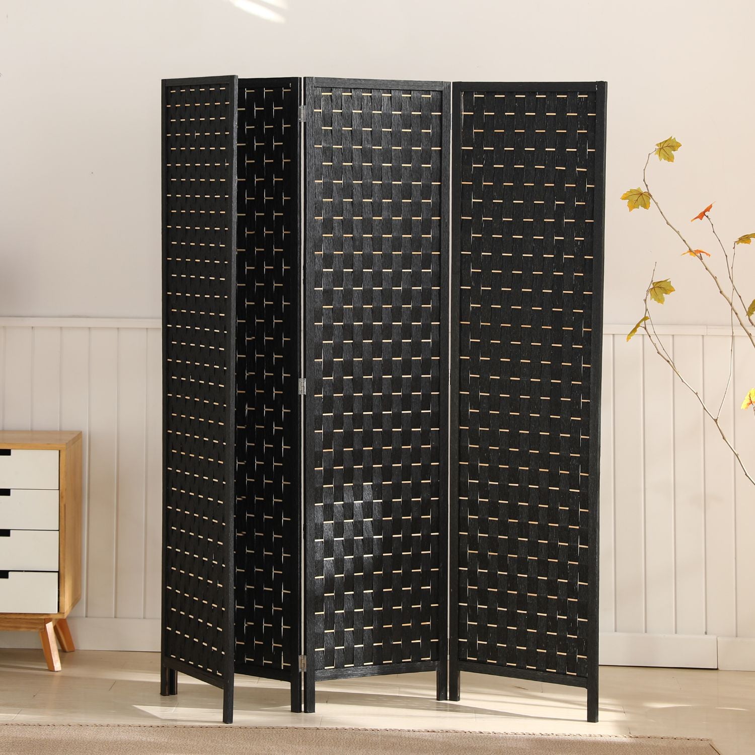 Eco-Friendly Pine Wood Room Divider, Lightweight 4-Panel - EKKIO