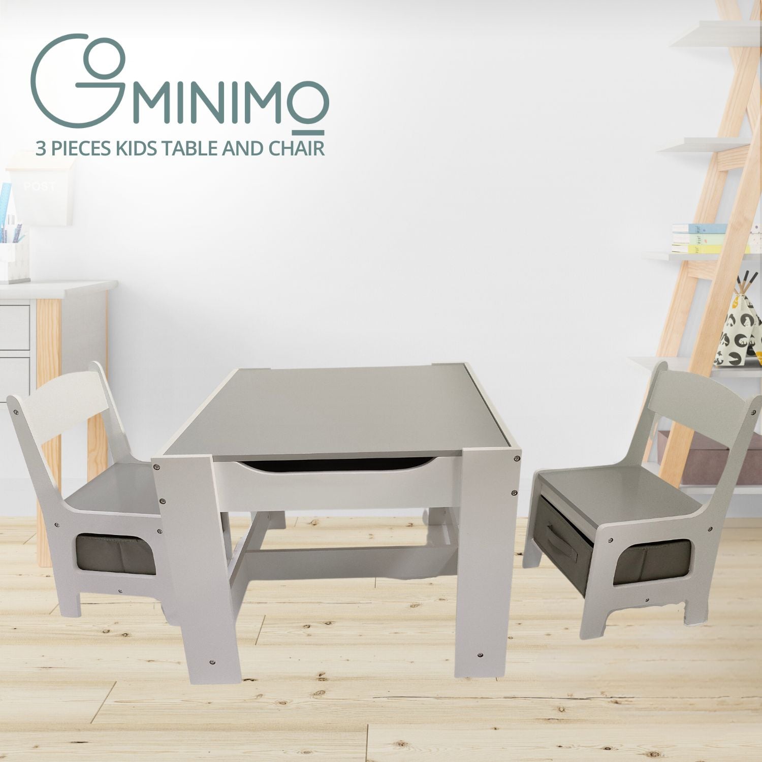 3PCS Kids Table Set, Chalkboard, Storage - Ekkio