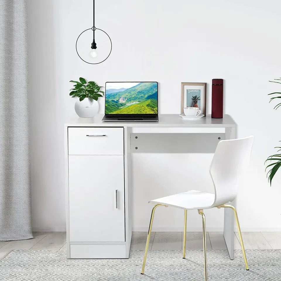 EKKIO Office Computer Desk with 1 Drawer (White)