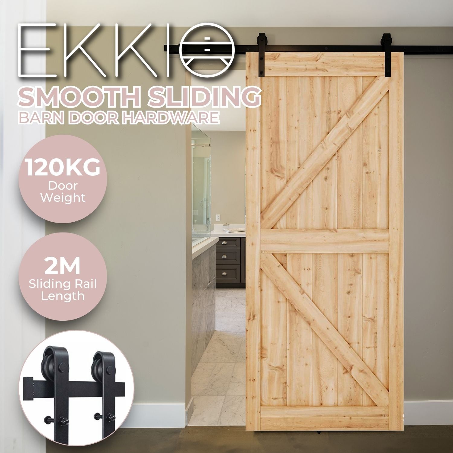 Heavy-Duty 2m Carbon Steel Sliding Barn Door Hardware Track - EKKIO