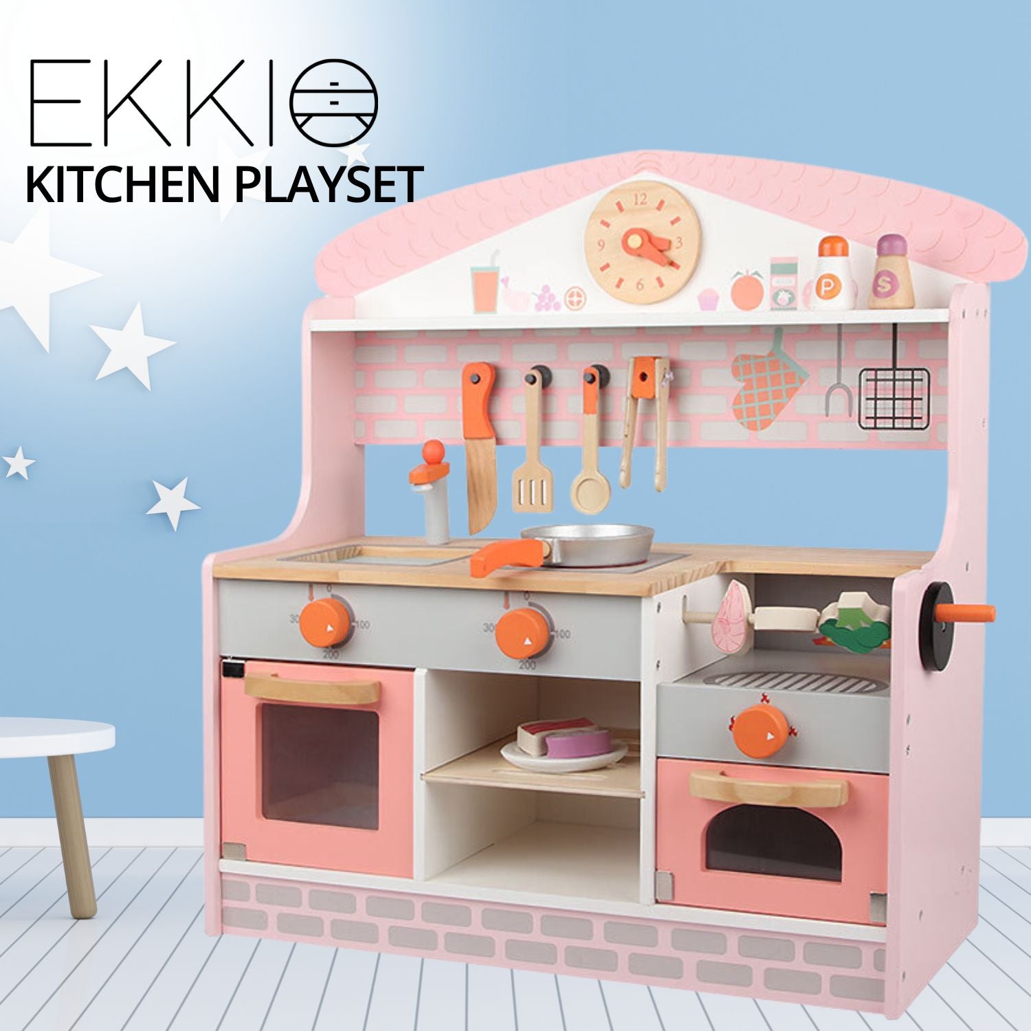 EKKIO Wooden Kitchen Playset for Kids (BBQ Kitchen Set)