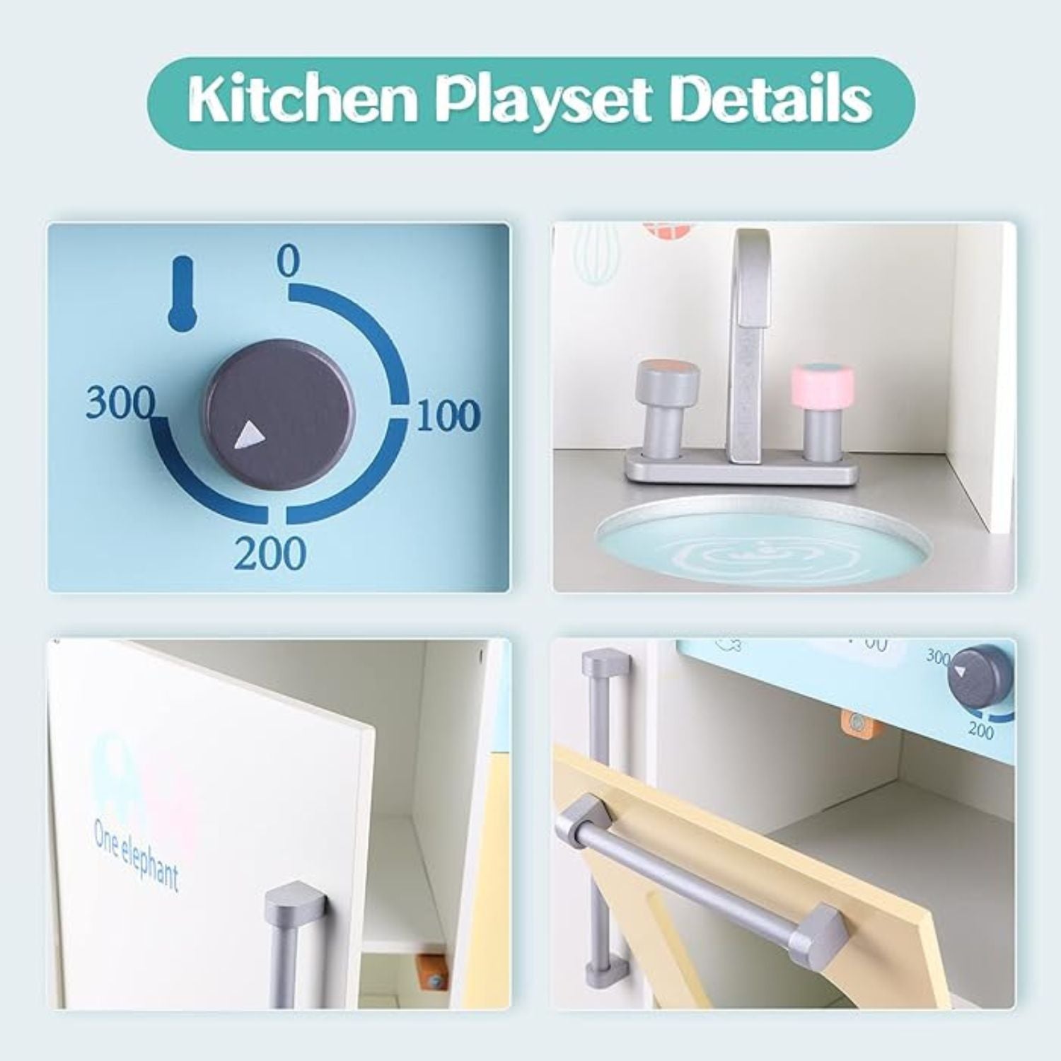 EKKIO Wooden Kitchen Playset for Kids (Japanese Style Kitchen Set, Silver)
