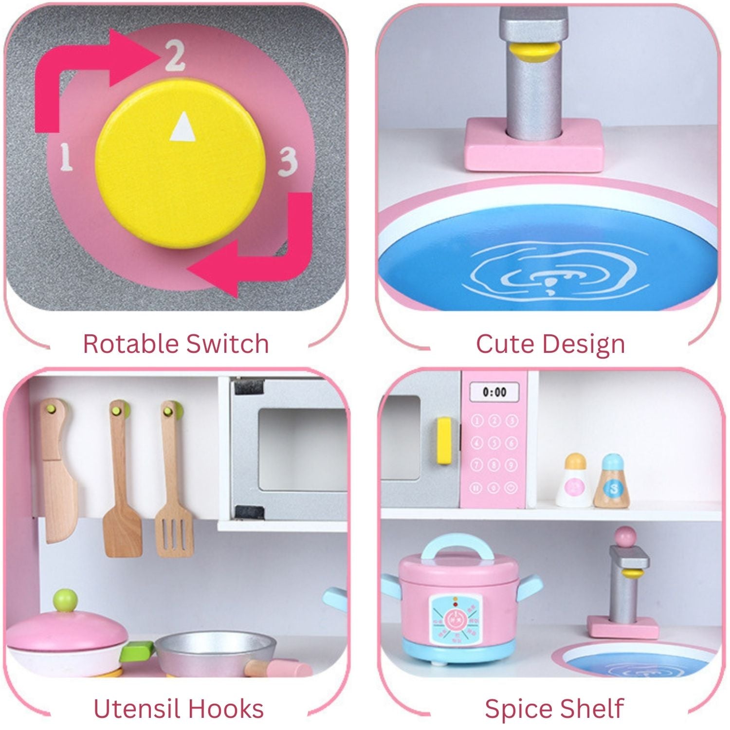 EKKIO Wooden Kitchen Playset for Kids (Japanese Style Kitchen Set, Violet)