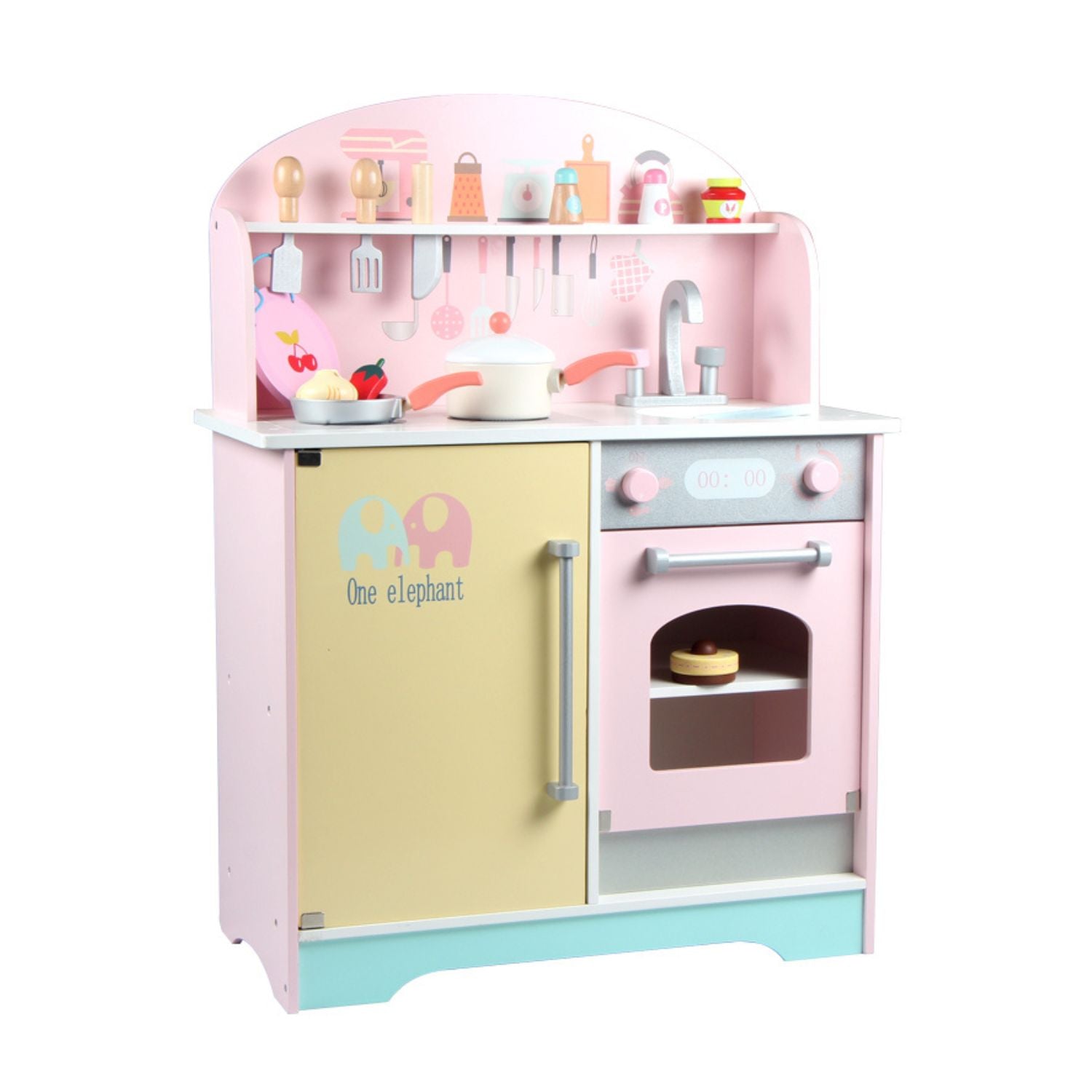 EKKIO Wooden Kitchen Playset for Kids (Japanese Style Kitchen Set, Pink)