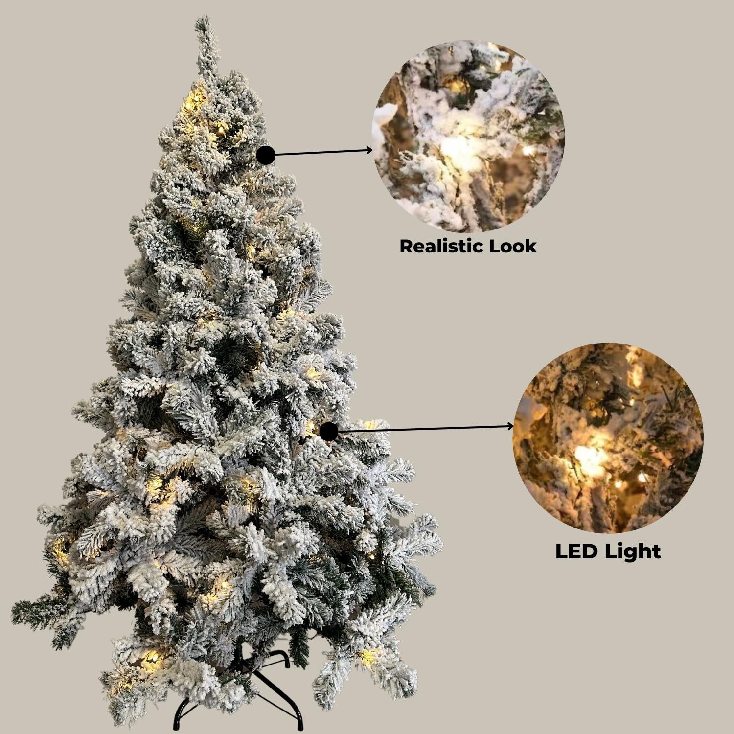 Snowy 1.8m Artificial LED Christmas Tree, Safe, Thick PVC Branches - Festiss