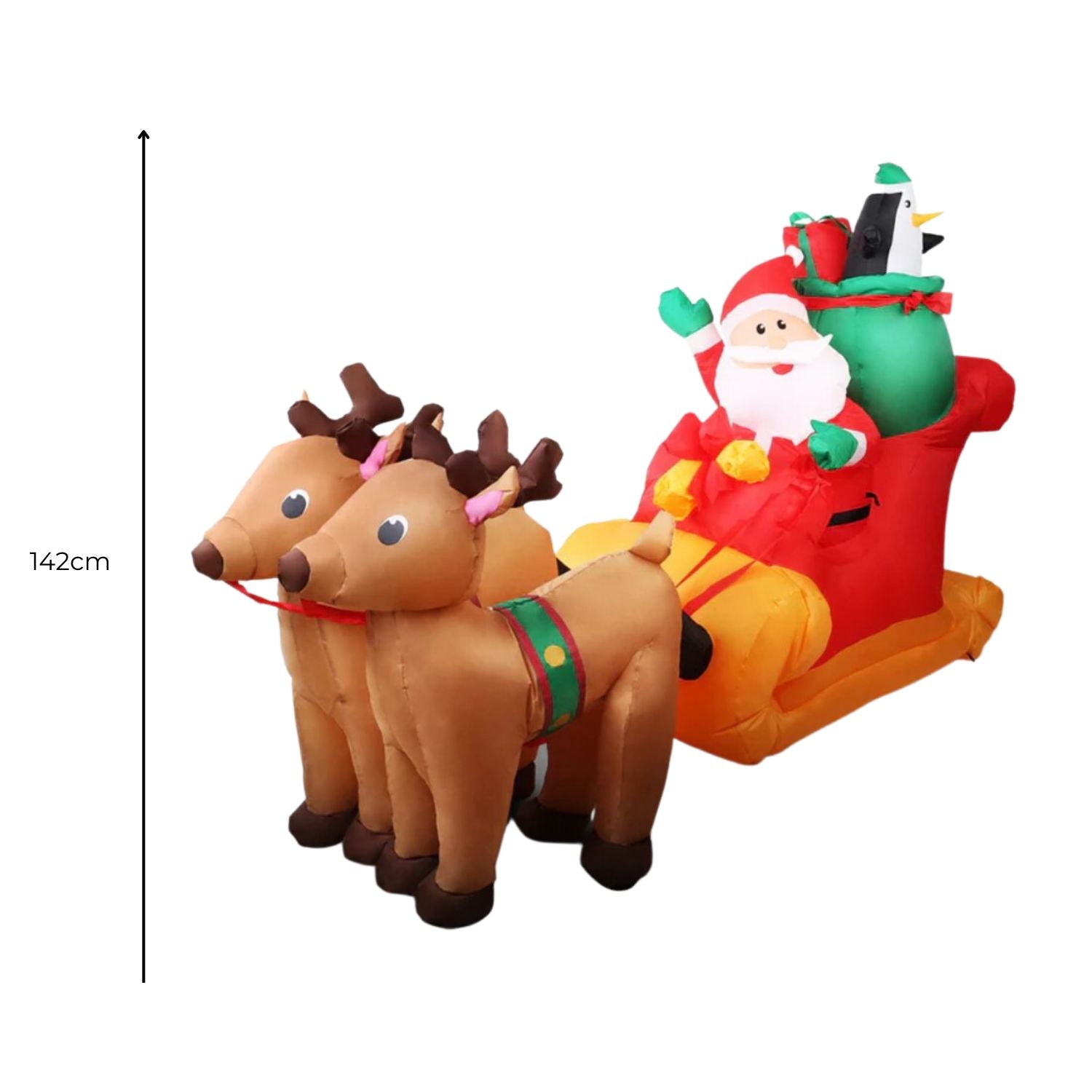 LED Santa and Reindeer Inflatable 2.2m, 210T Polyester, Festiss