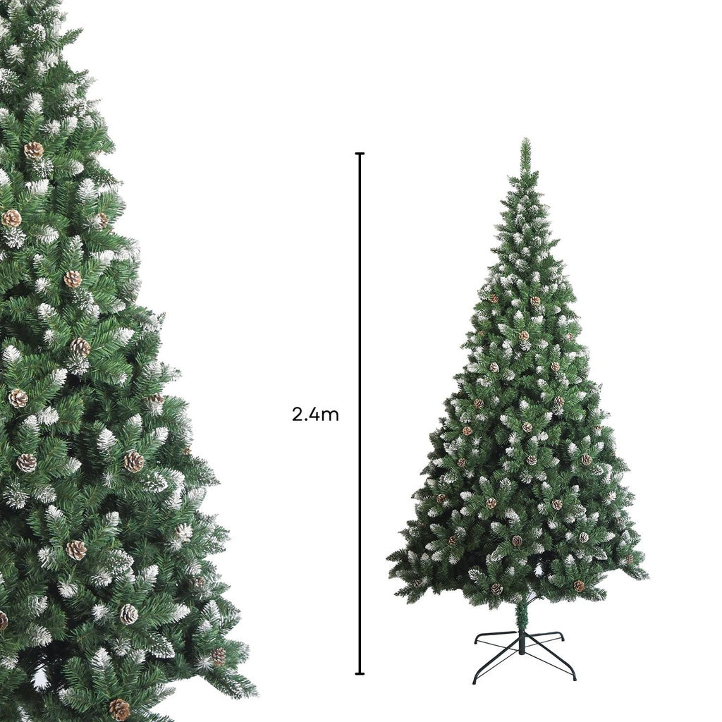 2.4m Snow-Sprayed Christmas Tree with Pine Cones - Festiss