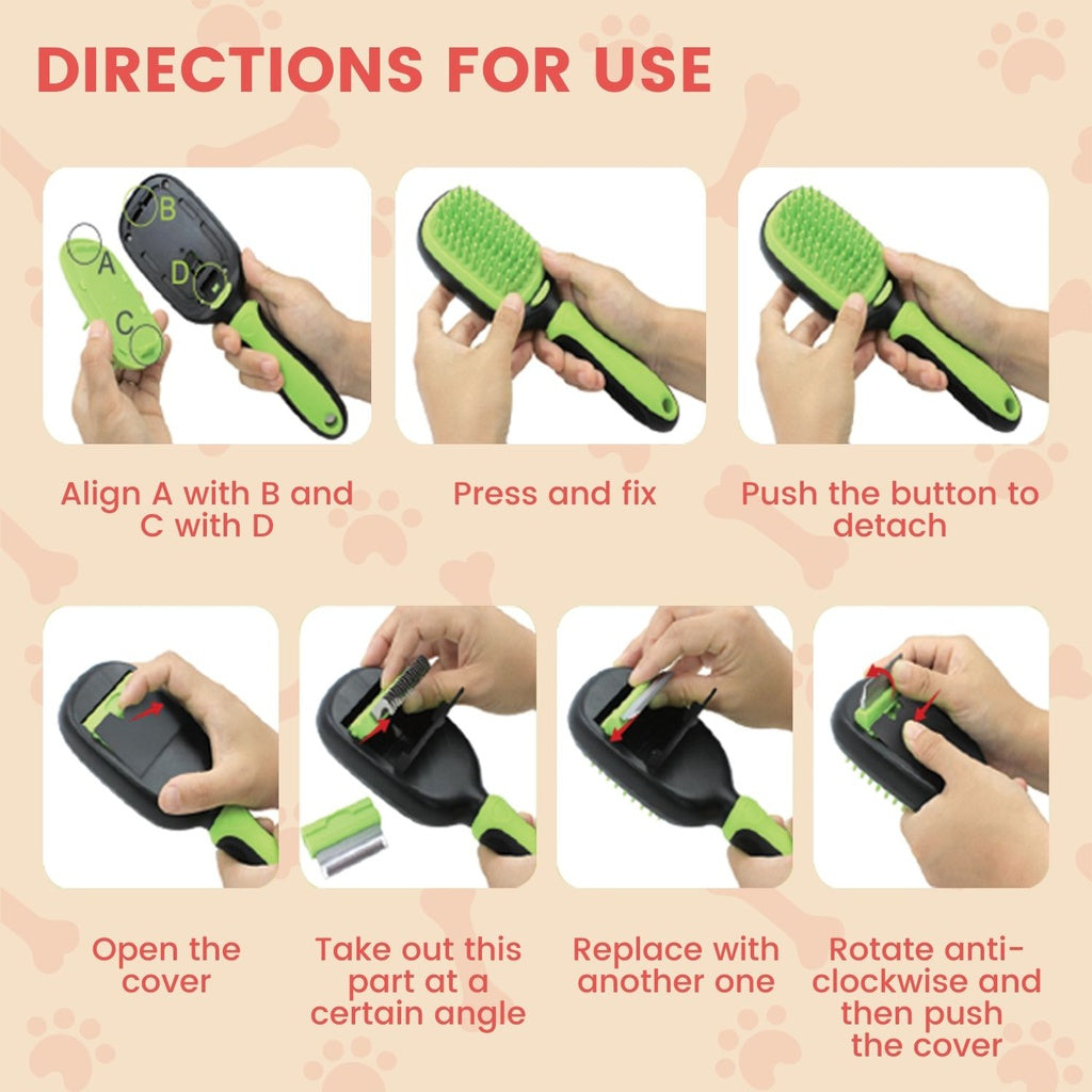 Ergonomic 5in1 Pet Grooming Set, Deshedding & Dematting