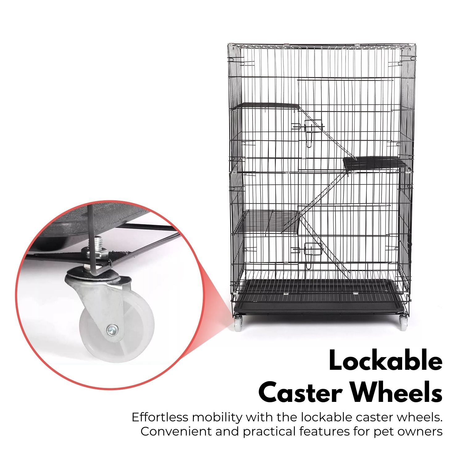 FLOOFI Four-Level Pet Rabbit Bird Cage with Hammock (Black)