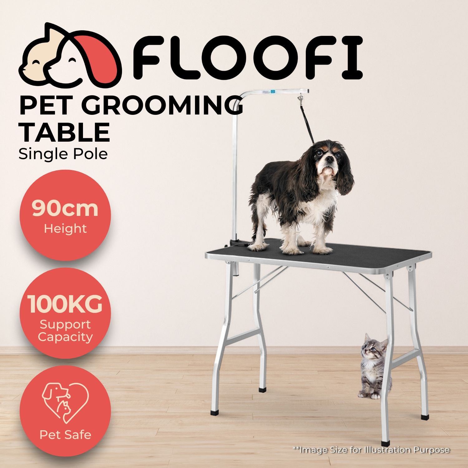 Floofi Pet Grooming Table 90cm Single Pole (Black)