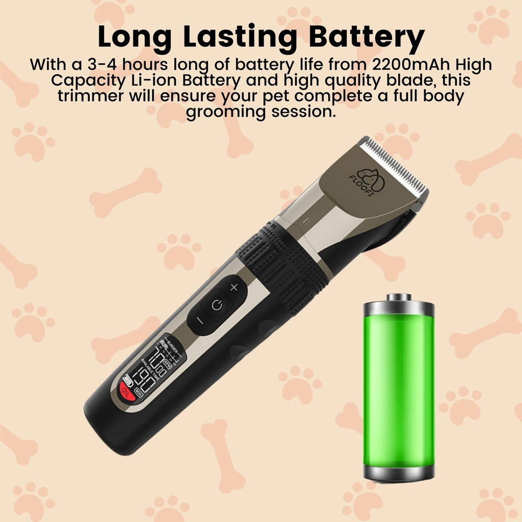 Powerful 5-Speed Pet Trimmer Set, LCD Display, Low Noise - Floofi