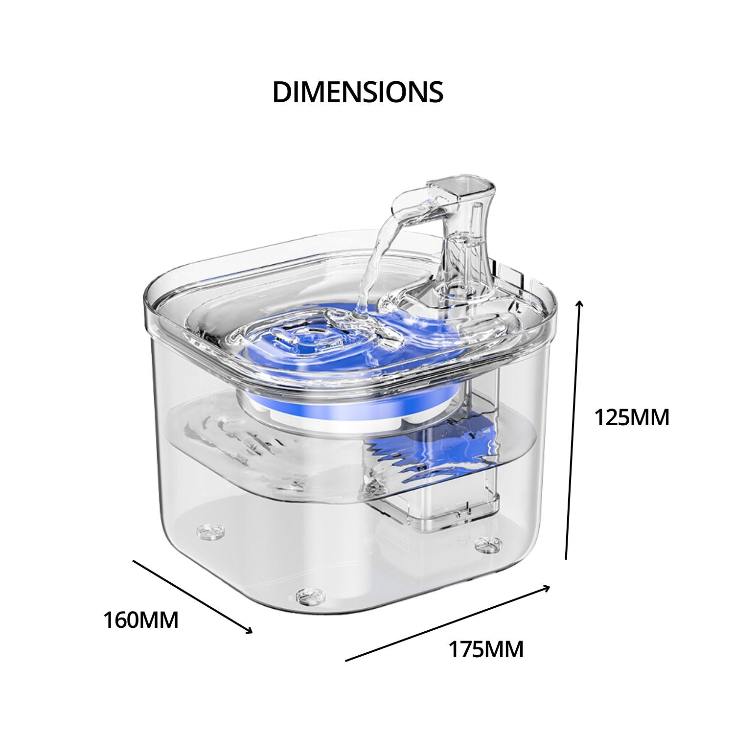 2L Transparent Pet Water Fountain, 3-Layer Filtration - Floofi