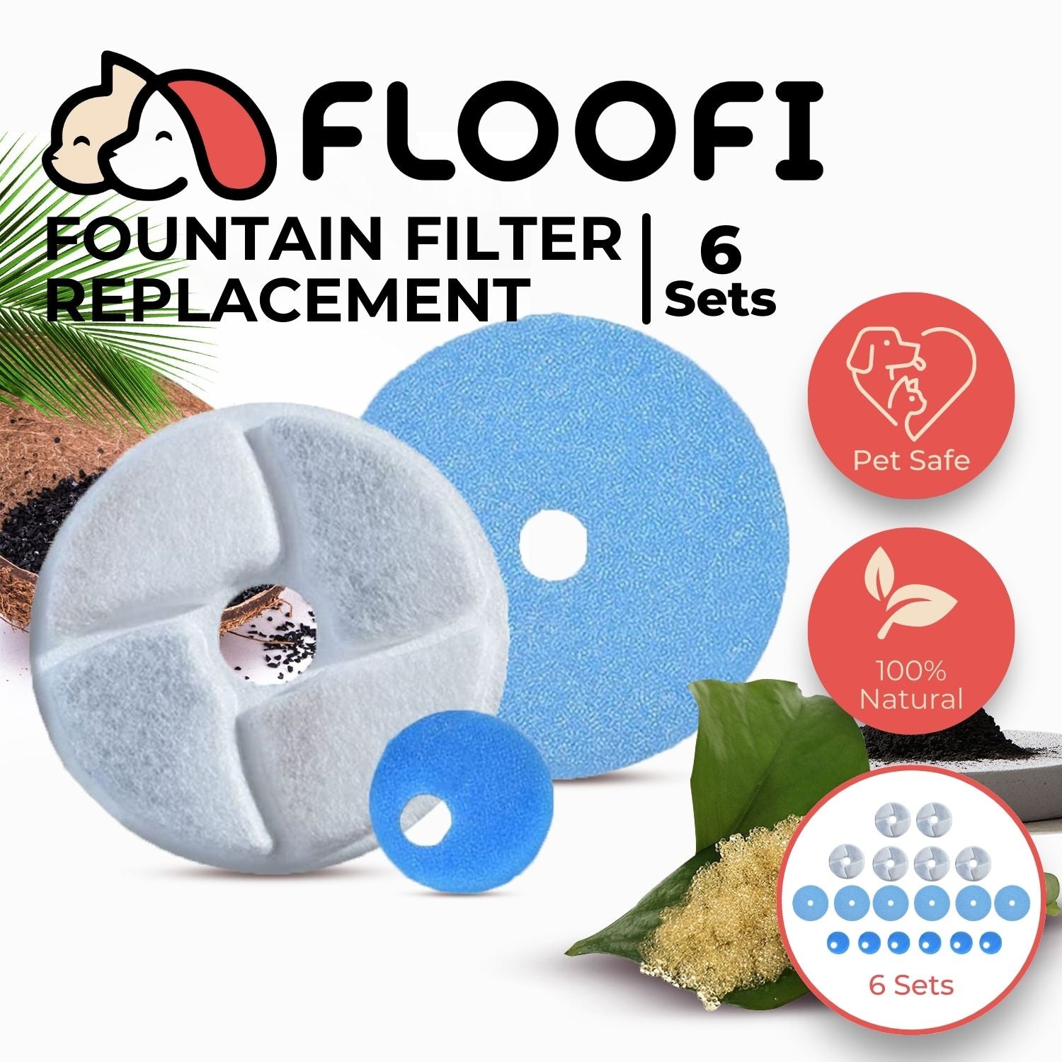 Floofi Pet Water Fountain 2.6L Filter 6Pcs Per Pack