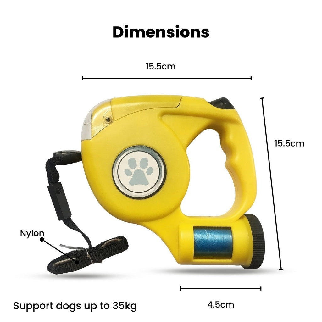 Retractable LED Dog Leash with Waste Bags - Yellow