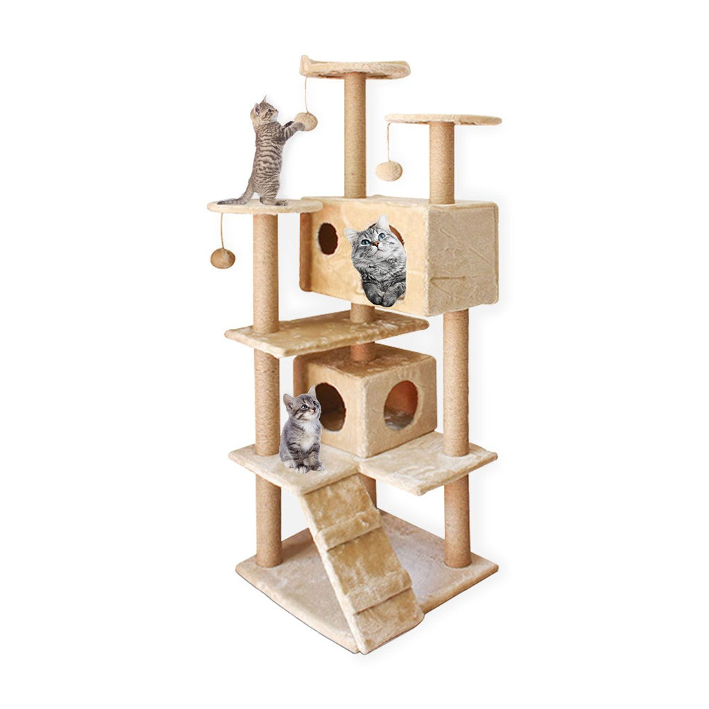 FLOOFI 150cm Plush Cat Condo Cat Tree Beige
