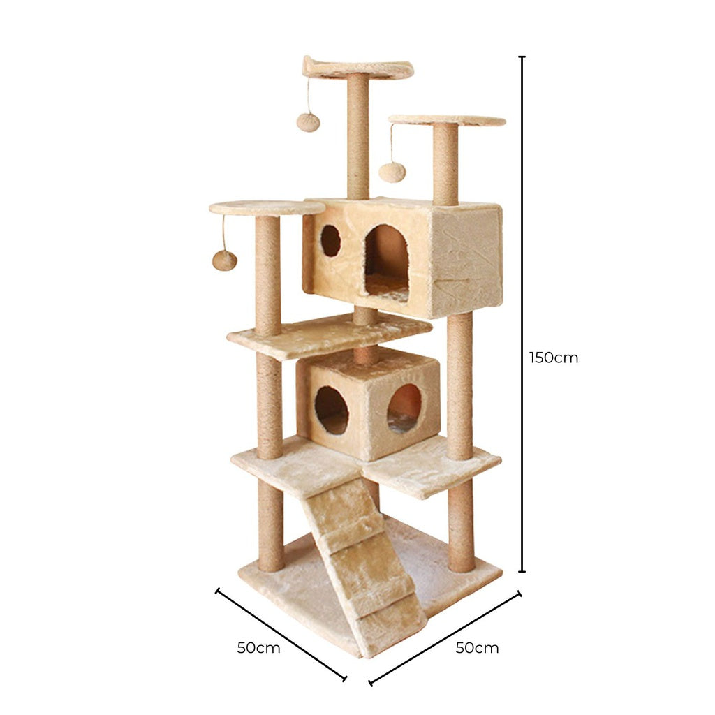 Stylish 150cm Multi-Level Cat Condo Tree with Plush Velvet