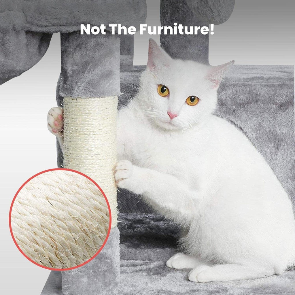 118cm Plush Cat Condo Tree, Sisal Posts, Hammock - Floofi