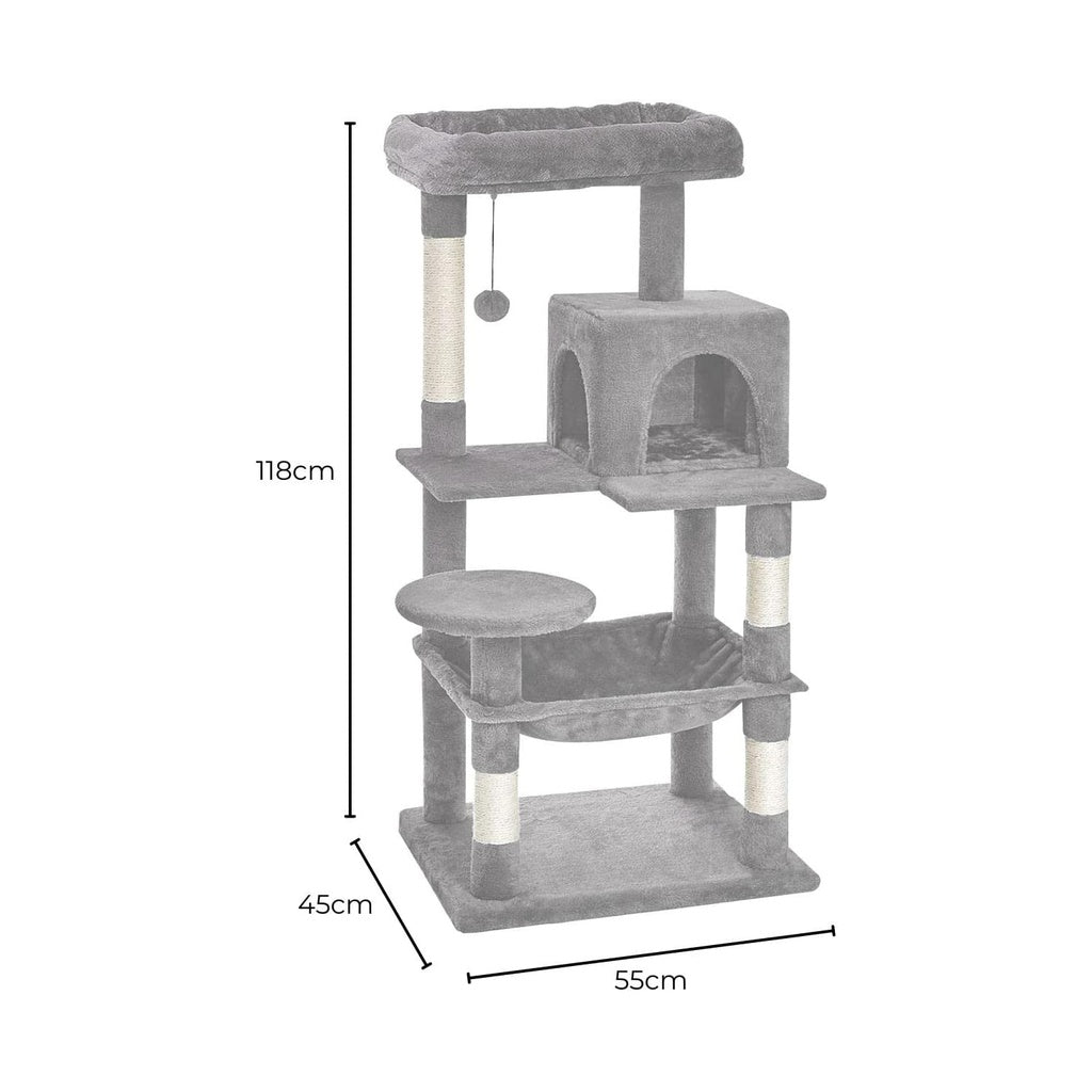 118cm Plush Cat Condo Tree, Sisal Posts, Hammock - Floofi