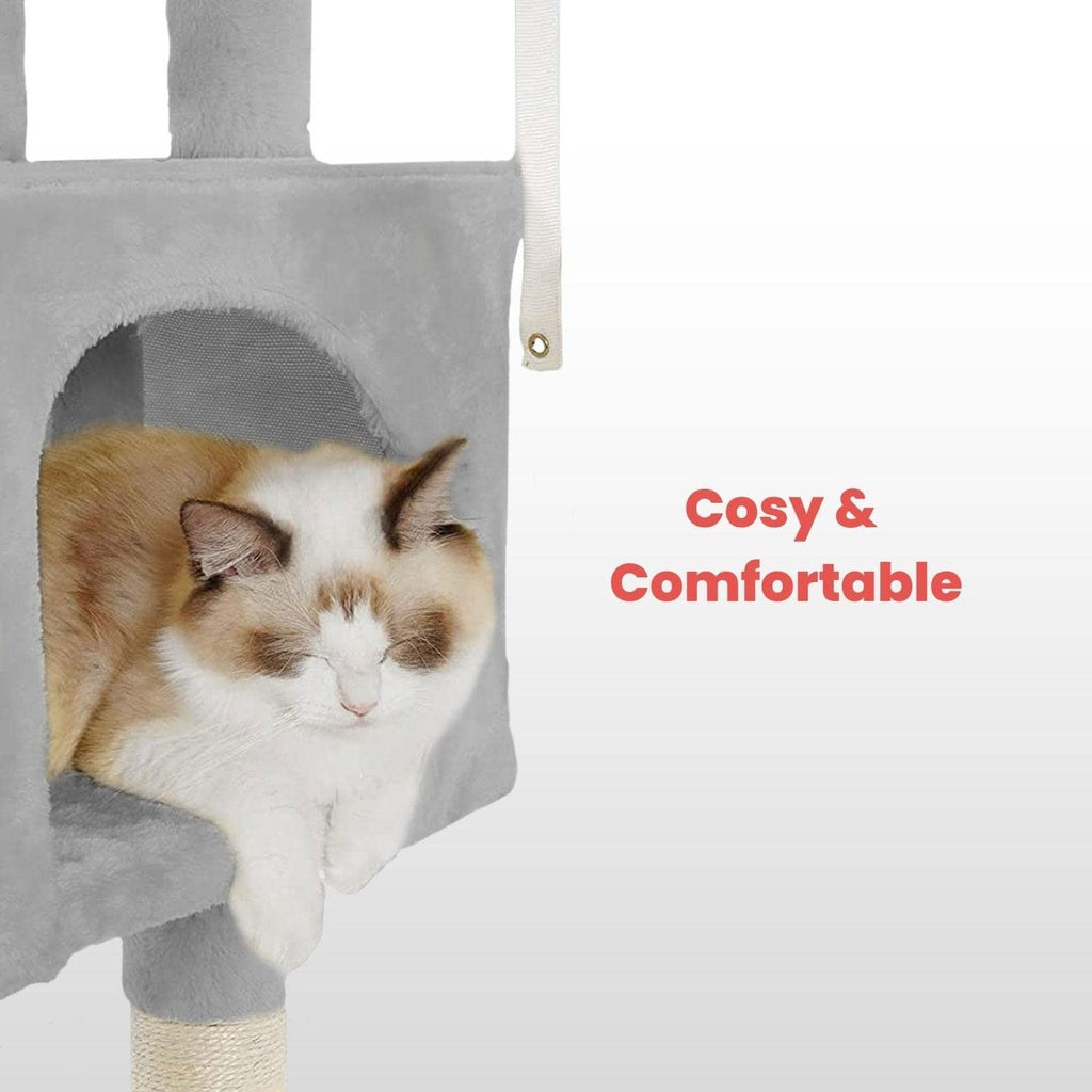 Multi-Level Plush Cat Tree Condo, Eco-Friendly, 170cm - Floofi